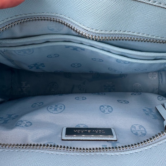 Tory Burch Baby Blue Leather Robinson Tote Two Way Silver Hardware Polo Scarf - Picture 7 of 17